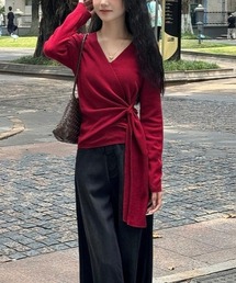 カシュクールリブニットトップス