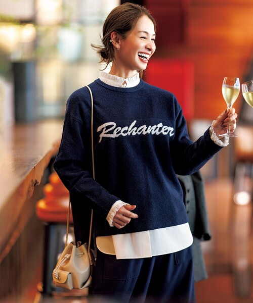 UNFILO(アンフィーロ)の「ふわふわニット ロゴジャガード(ニット/セーター・レディース・ライトグレー系1/ベージュ系1/ネイビー系1・SMALL/LARGE/MEDIUM)」の3枚目の写真