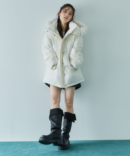 ほぼ未使用♡2021AW マーガレット刺繍 中綿 ジャケット フード フリル ≪USED≫フードファー中綿ショートコート/earth music&ecology（アース