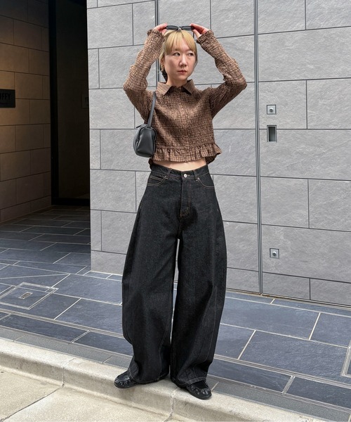 feepur(フェピュール)の「シャーリングショートチェックシャツ(シャツ/ブラウス・レディース・チャコールグレー/ブラウン・MEDIUM)」の15枚目の写真