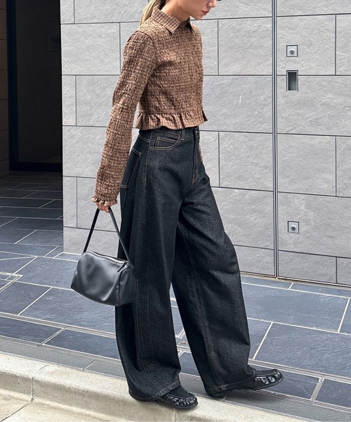 feepur(フェピュール)の「シャーリングショートチェックシャツ(シャツ/ブラウス・レディース・チャコールグレー/ブラウン・MEDIUM)」の14枚目の写真