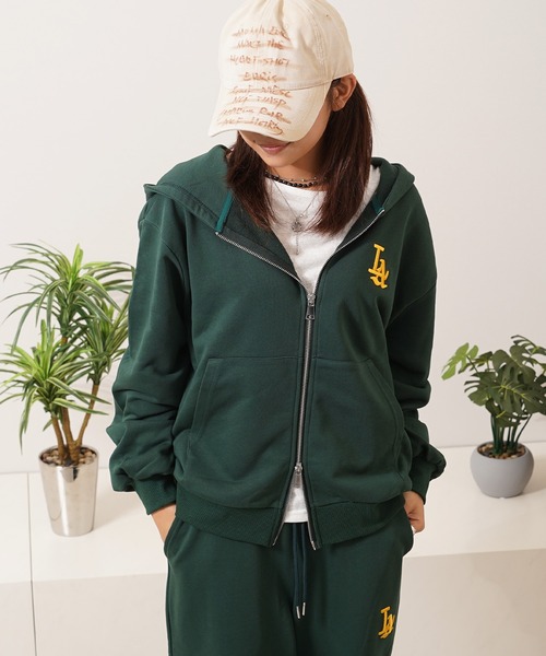 セール】【STAYGOLD】 LA ロゴ刺繍 ショート丈 ダブルジップパーカー