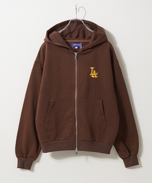 セール】【STAYGOLD】 LA ロゴ刺繍 ショート丈 ダブルジップパーカー