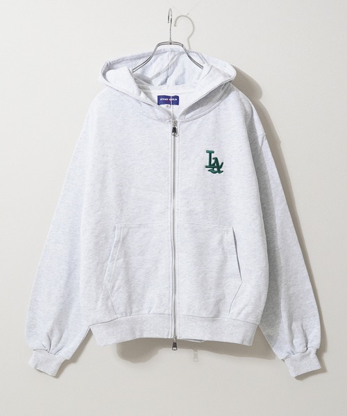 セール】【STAYGOLD】 LA ロゴ刺繍 ショート丈 ダブルジップパーカー