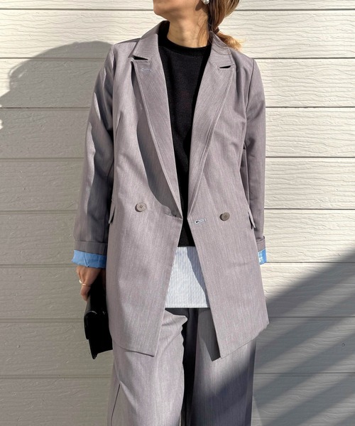 Q（キュー）の「ダブルブレストジャケット（テーラードジャケット・レディース・ライトグレー/ブラック・MEDIUM）」の2枚目の写真
