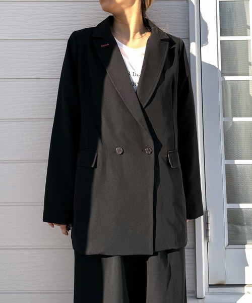 Q（キュー）の「ダブルブレストジャケット（テーラードジャケット・レディース・ライトグレー/ブラック・MEDIUM）」の3枚目の写真