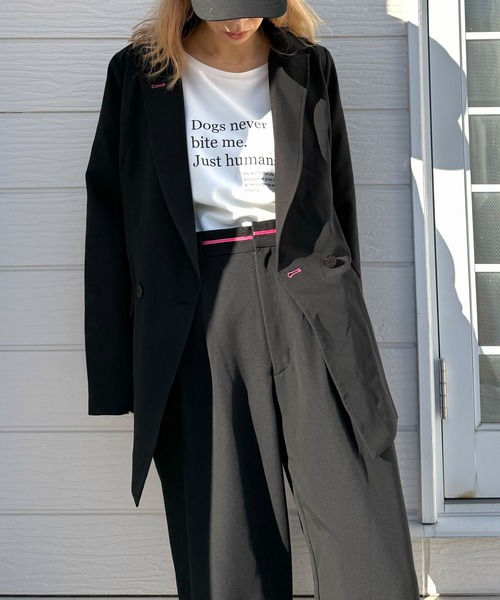 Q（キュー）の「ダブルブレストジャケット（テーラードジャケット・レディース・ライトグレー/ブラック・MEDIUM）」の7枚目の写真