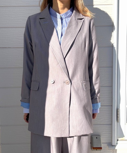 Q（キュー）の「ダブルブレストジャケット（テーラードジャケット・レディース・ライトグレー/ブラック・MEDIUM）」の14枚目の写真