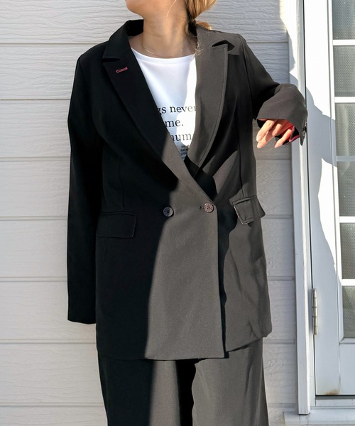 Q（キュー）の「ダブルブレストジャケット（テーラードジャケット・レディース・ライトグレー/ブラック・MEDIUM）」の8枚目の写真