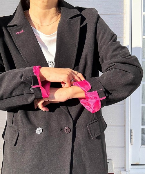 Q（キュー）の「ダブルブレストジャケット（テーラードジャケット・レディース・ライトグレー/ブラック・MEDIUM）」の10枚目の写真