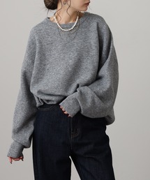 ウールミックス ショート丈ストレッチクルーニット