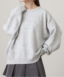 ウールミックス ショート丈ストレッチクルーニット