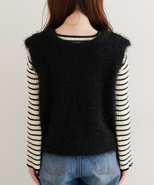 natural couture（ナチュラルクチュール）の「【WEB限定】フェザーヤーンVネックベスト（ベスト・レディース・アイボリー/ブラック/ブラウン・FREE）」の14枚目の写真