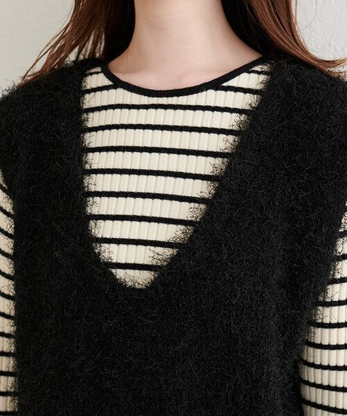 natural couture（ナチュラルクチュール）の「【WEB限定】フェザーヤーンVネックベスト（ベスト・レディース・アイボリー/ブラック/ブラウン・FREE）」の15枚目の写真