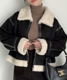 Meiru（メイル）の「ショートフェイクムートンボアブルゾン （薄手）（ムートンコート）」