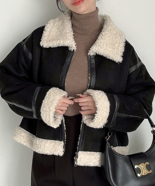 セール】ショートフェイクムートンボアブルゾン （薄手）（ムートン