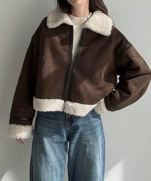 【NEW】メイル（Meiru）/Meiru　ショートフェイクムートンボアブルゾン （薄手） ショートフェイクムートンボアブルゾン （薄手）（ムートンコート