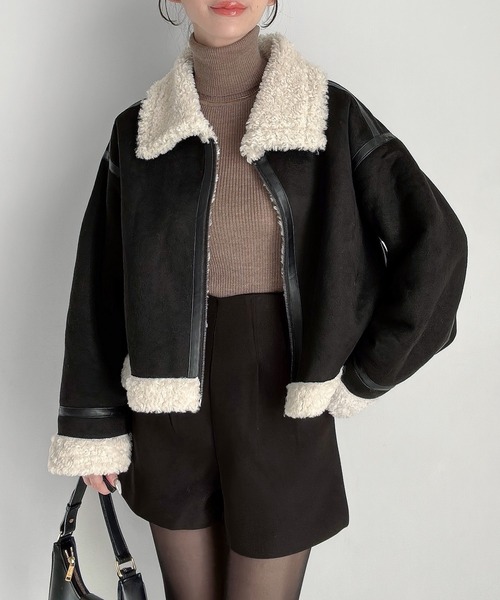 【NEW】メイル（Meiru）/Meiru　ショートフェイクムートンボアブルゾン （薄手） ショートフェイクムートンボアブルゾン （薄手）（ムートンコート