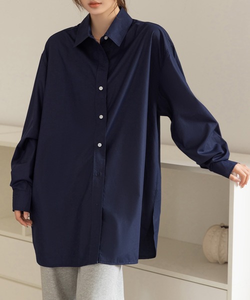 DAY CLOSET（デイ クローゼット）の「【ハリ感が魅力のブロード生地】長袖ヨーク切り替えレギュラーカラールーズシャツ レディース（シャツ/ブラウス・レディース・ホワイト/ネイビー/ブルー/ライトブルー・FREE）」の21枚目の写真