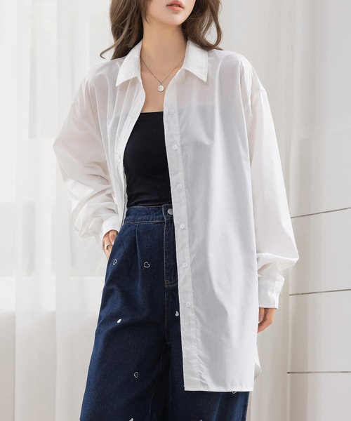 DAY CLOSET（デイ クローゼット）の「【ハリ感が魅力のブロード生地】長袖ヨーク切り替えレギュラーカラールーズシャツ レディース（シャツ/ブラウス・レディース・ホワイト/ネイビー/ブルー/ライトブルー・FREE）」の7枚目の写真