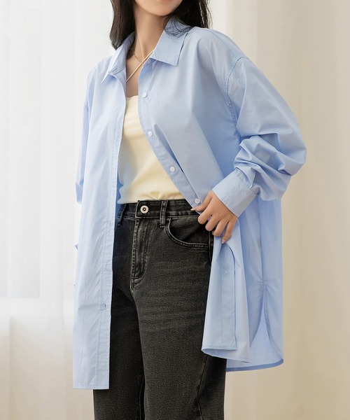 DAY CLOSET（デイ クローゼット）の「【ハリ感が魅力のブロード生地】長袖ヨーク切り替えレギュラーカラールーズシャツ レディース（シャツ/ブラウス・レディース・ホワイト/ネイビー/ブルー/ライトブルー・FREE）」の12枚目の写真