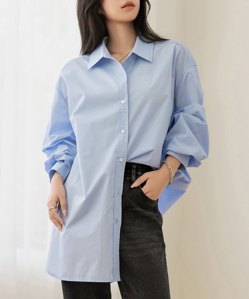 DAY CLOSET（デイ クローゼット）の「【ハリ感が魅力のブロード生地】長袖ヨーク切り替えレギュラーカラールーズシャツ レディース（シャツ/ブラウス・レディース・ホワイト/ネイビー/ブルー/ライトブルー・FREE）」の13枚目の写真