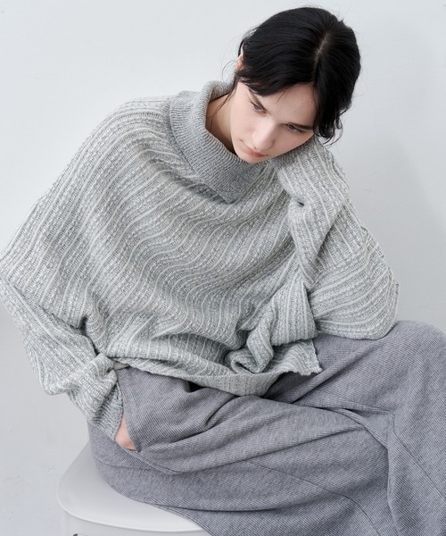 tageechita】アシンメトリーデザイン テクスチャー ニットプルオーバー