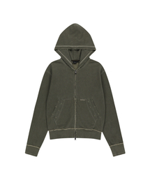 Contrast Patch Zip-Up Hoodie (Black)（パーカー）｜AAKAM（アーカム