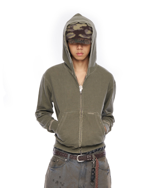 AAKAM（アーカム）の「Vintage Damaged Zip-Up Hoodie (Khaki)（パーカー・レディース・その他・1/2）」の5枚目の写真