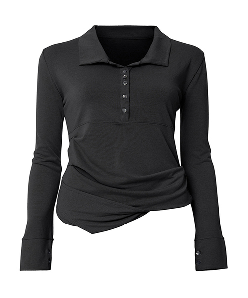 FLAREUP(フレアアップ)の「Asymmetrical Draped Shirt (FL-186_Black)(ポロシャツ・レディース・ブラック・1/2)」の1枚目の写真