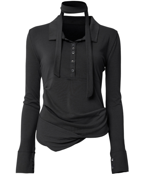 FLAREUP(フレアアップ)の「Asymmetrical Draped Shirt (FL-186_Black)(ポロシャツ・レディース・ブラック・1/2)」の20枚目の写真