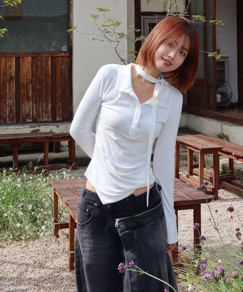 FLAREUP(フレアアップ)の「Asymmetrical Draped Shirt (FL-186_Black)(ポロシャツ・レディース・ブラック・1/2)」の16枚目の写真
