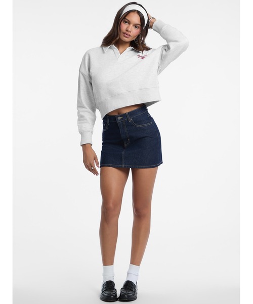 GUESS JEANS（ゲスジーンズ）の「GUESS JEANS Notched Collar Crop Sweat スウェット（スウェット・レディース・グレー/ブラック・X-SMALL/SMALL/MEDIUM）」の5枚目の写真