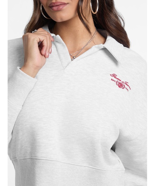 GUESS JEANS（ゲスジーンズ）の「GUESS JEANS Notched Collar Crop Sweat スウェット（スウェット・レディース・グレー/ブラック・X-SMALL/SMALL/MEDIUM）」の4枚目の写真