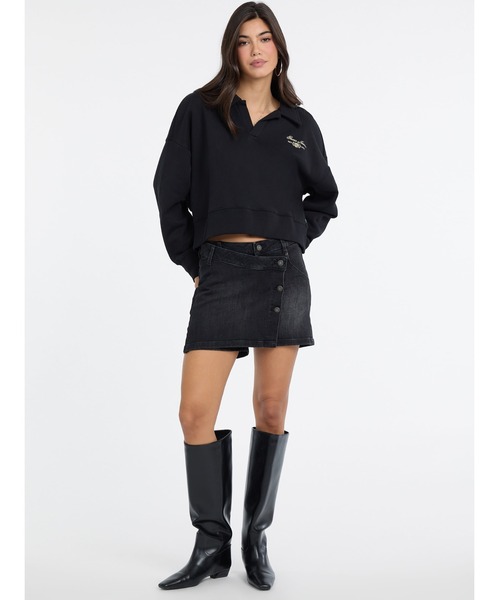 GUESS JEANS（ゲスジーンズ）の「GUESS JEANS Notched Collar Crop Sweat スウェット（スウェット・レディース・グレー/ブラック・X-SMALL/SMALL/MEDIUM）」の8枚目の写真