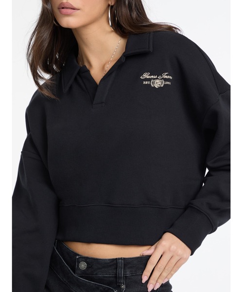 GUESS JEANS（ゲスジーンズ）の「GUESS JEANS Notched Collar Crop Sweat スウェット（スウェット・レディース・グレー/ブラック・X-SMALL/SMALL/MEDIUM）」の7枚目の写真