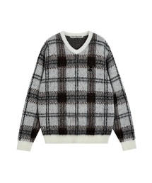 CHECK PATTERN HAIRY SWEATER - IVORY
