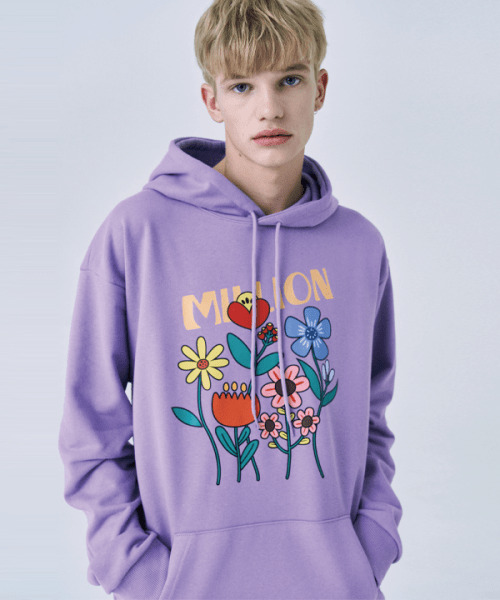 MILLION DAY(ミリオンデイ)の「MILLION GLOW FLOWER HOODIE(パーカー・メンズ・パープル/ホワイト・LARGE/X-LARGE)」の2枚目の写真
