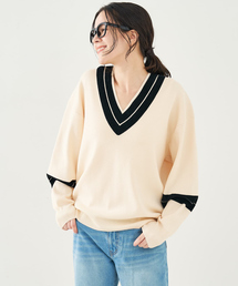 collex | 配色ラインVネックニットプルオーバー(ニット/セーター)