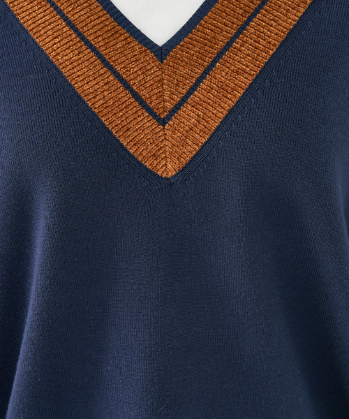 collex（コレックス）の「配色ラインVネックニットプルオーバー（ニット/セーター・レディース・ネイビー/アイボリー・フリー）」の22枚目の写真