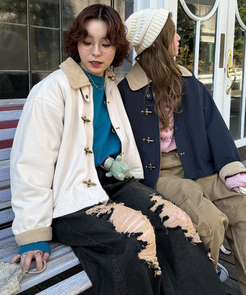 DOUBLE NAME（ダブルネーム）の「ダックファイヤーマンクロップドジャケット（ブルゾン・レディース・オフホワイト/ネイビー・FREE）」の2枚目の写真