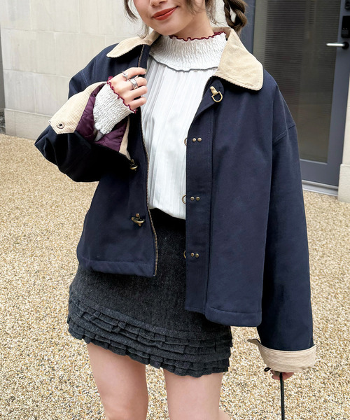 DOUBLE NAME（ダブルネーム）の「ダックファイヤーマンクロップドジャケット（ブルゾン・レディース・オフホワイト/ネイビー・FREE）」の5枚目の写真