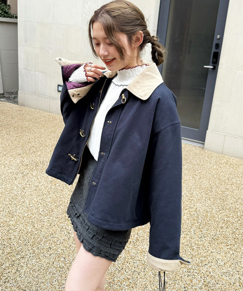 DOUBLE NAME（ダブルネーム）の「ダックファイヤーマンクロップドジャケット（ブルゾン・レディース・オフホワイト/ネイビー・FREE）」の7枚目の写真