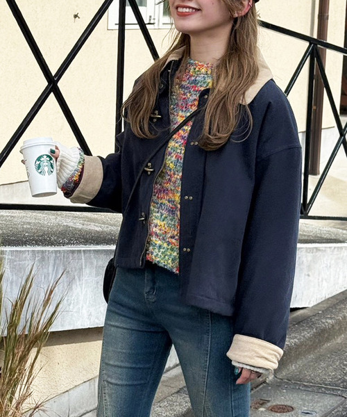 DOUBLE NAME（ダブルネーム）の「ダックファイヤーマンクロップドジャケット（ブルゾン・レディース・オフホワイト/ネイビー・FREE）」の9枚目の写真