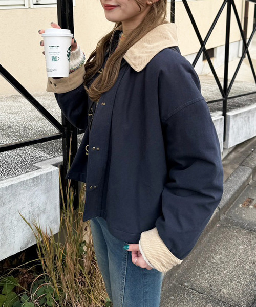 DOUBLE NAME（ダブルネーム）の「ダックファイヤーマンクロップドジャケット（ブルゾン・レディース・オフホワイト/ネイビー・FREE）」の10枚目の写真