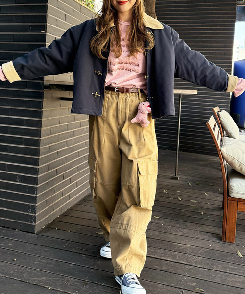 DOUBLE NAME（ダブルネーム）の「ダックファイヤーマンクロップドジャケット（ブルゾン・レディース・オフホワイト/ネイビー・FREE）」の13枚目の写真