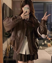 lulufa（ルルファ）の「PU オーバーサイズ フェイクレザー ジャケット/ ブルゾン 韓国（その他アウター）」