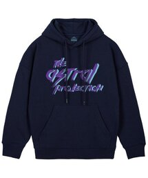 パンクレタリングオーバーサイズワイドショルダーフードパーカー_ネイビー