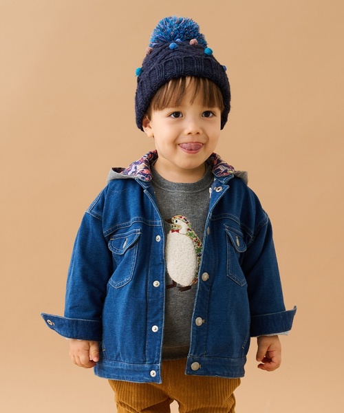 sense of wonder(センスオブワンダー)の「3WAYフード付ニットデニムジャケット(ブルゾン・キッズ・ネイビー・130cm/100cm/90cm/120cm/110cm)」の1枚目の写真