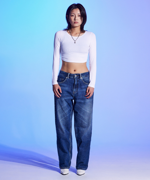 LMN3011(エルエムエヌ3011)の「ブラシワッシングデニムリラックスフィット - ブルー(デニムパンツ・レディース・ブルー・SMALL/LARGE/MEDIUM)」の3枚目の写真